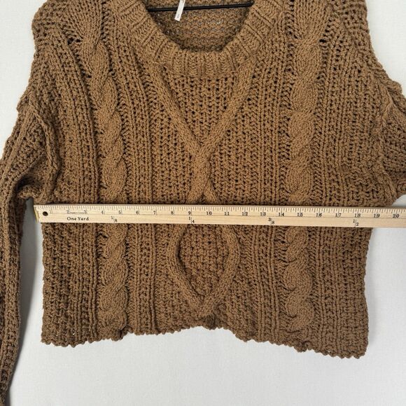 Free People Sweater Womens Small Brown Crop Chunky Knit Boho Hippie Festival - Picture 12 of 13
